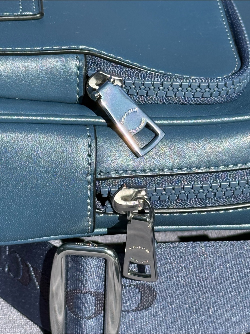 COACH Racer Sling Pack In Smooth Leather in Dark Denim Blue with Silver Hardware - Picture 6 of 14